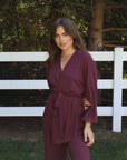 Riley Kimono Bamboo Pajama Set in Merlot