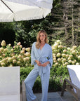 Riley Kimono Bamboo Pajama Set in Dusty Blue