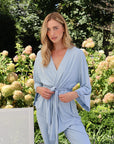 Riley Kimono Bamboo Pajama Set in Dusty Blue