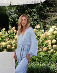 Riley Kimono Bamboo Pajama Set in Dusty Blue