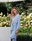 Riley Kimono Bamboo Pajama Set in Dusty Blue