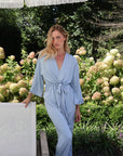 Riley Kimono Bamboo Pajama Set in Dusty Blue