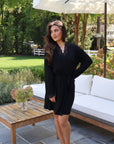 Bamboo Lace Trim Short Robe in Noir
