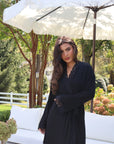 Bamboo Lace Trim Short Robe in Noir