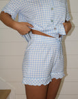 Ruffle Bamboo Short Set in Blue Gingham