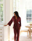 Riley Kimono Bamboo Pajama Set in Merlot
