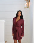 Bamboo Lace Trim Short Robe in Merlot