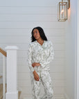 Olive Toile Ruffle Bamboo Pajama Pant Set