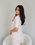 Ruffle Bamboo Short Set in Tan Gingham