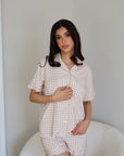 Ruffle Bamboo Short Set in Tan Gingham