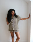 Pleats Short Bridal Set in Sage