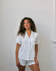 Ruffle Bamboo Pajama Short Set Sky Trim