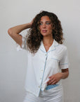 Ruffle Bamboo Pajama Short Set Sky Trim