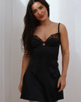 Lara Lace Slip Dress in Noir