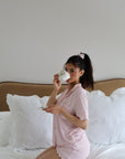 Ruffle Bamboo Short Set in Pink Gingham