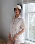Ruffle Bamboo Short Set in Tan Gingham