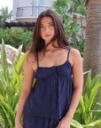 Cotton Tank Pant Set in Navy
