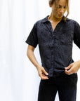 Sophia Floral Silky Jacquard Short Sleeve Pant Set in Noir