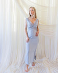 Bamboo Lace Trim Midi Tank Dress in Dusty Blue
