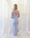 Bamboo Lace Trim Midi Tank Dress in Dusty Blue