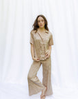 Sophia Floral Silky Jacquard Short Sleeve Pant Set in Champagne