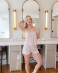 Pleated Tie Tank Set in Blush