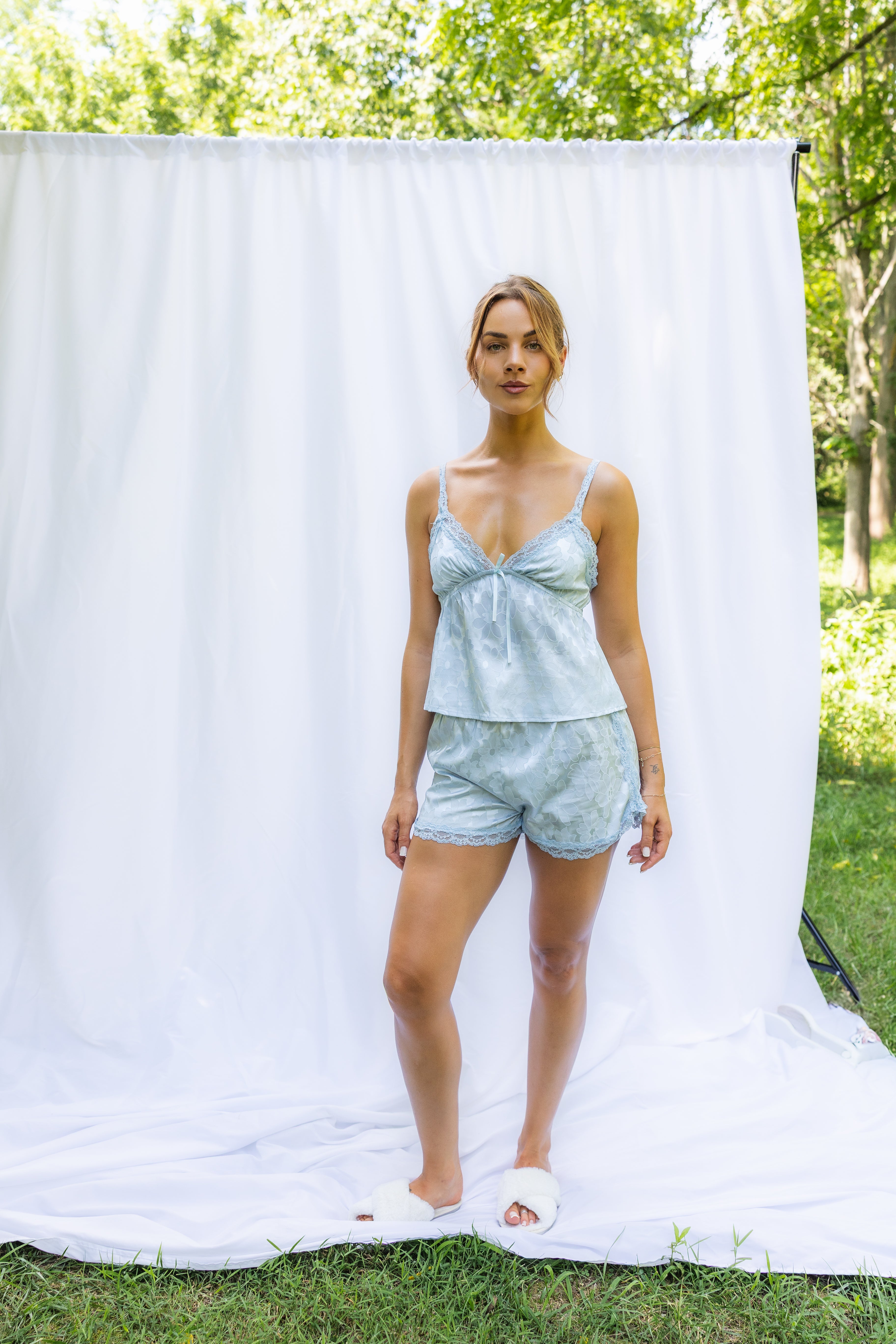 Brooke Bridal Floral Silky Cami Short Set in Ice Blue – Waverles