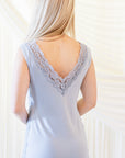 Bamboo Lace Trim Midi Tank Dress in Dusty Blue