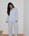 Ruffle Bamboo Pajama Set in Blue Gingham
