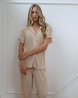 Pleated Short Sleeve Pant Bridal Set in Champagne