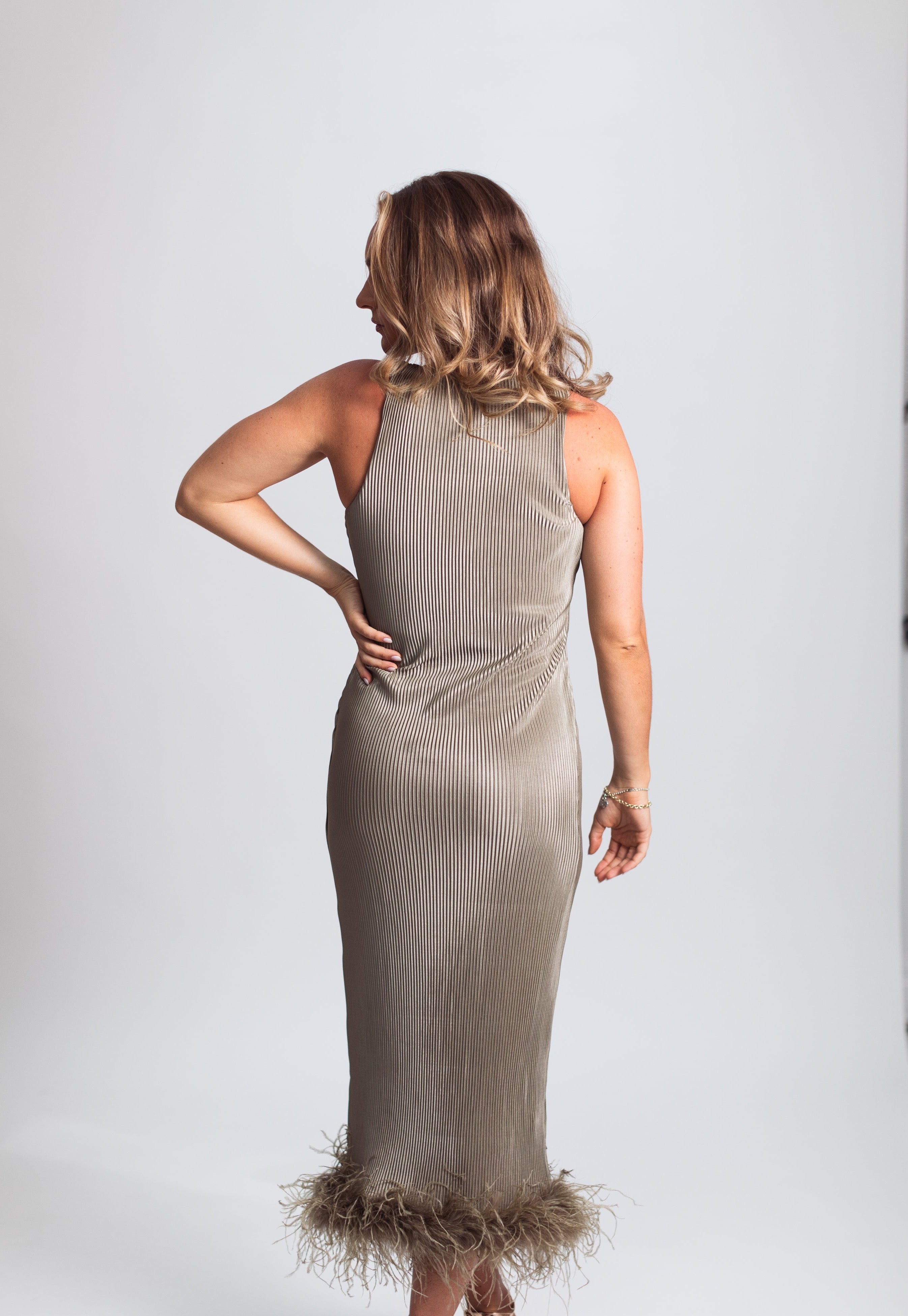 The Detachable Feather Midi in Sage