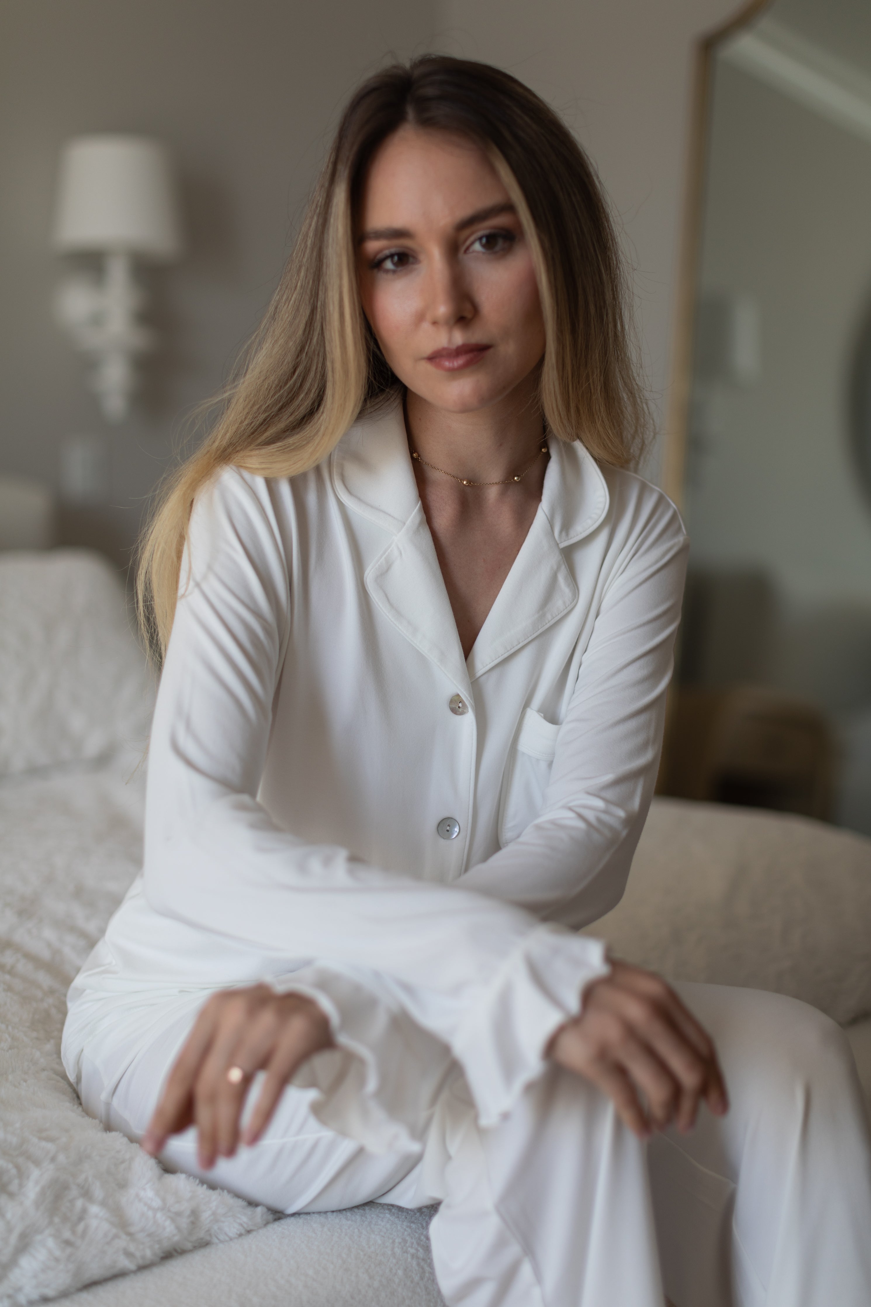 Ruffle Bamboo Pajama Bridal Pant Set in Dove – Waverles