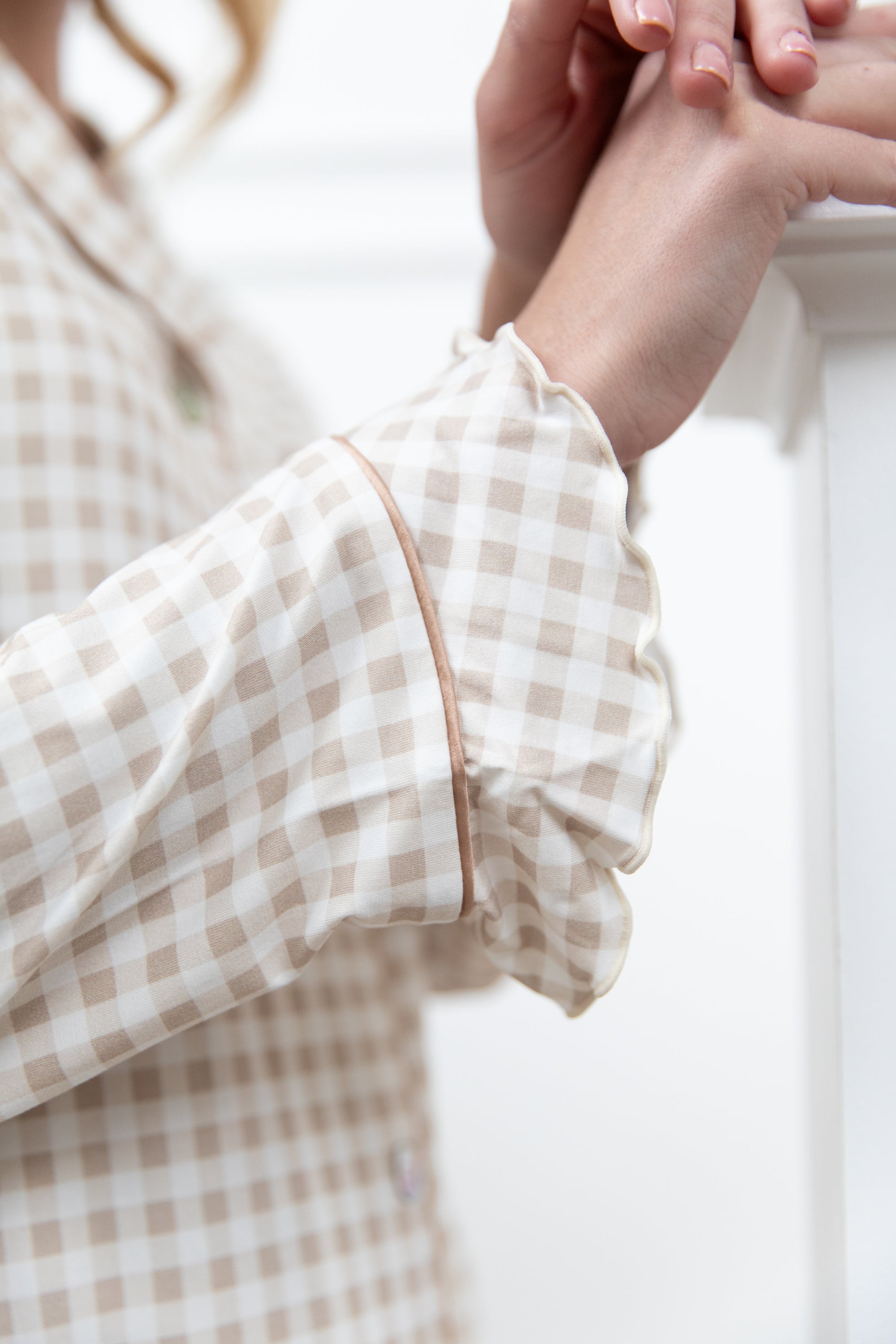 Ruffle Bamboo Pajama Set in Teddy Gingham