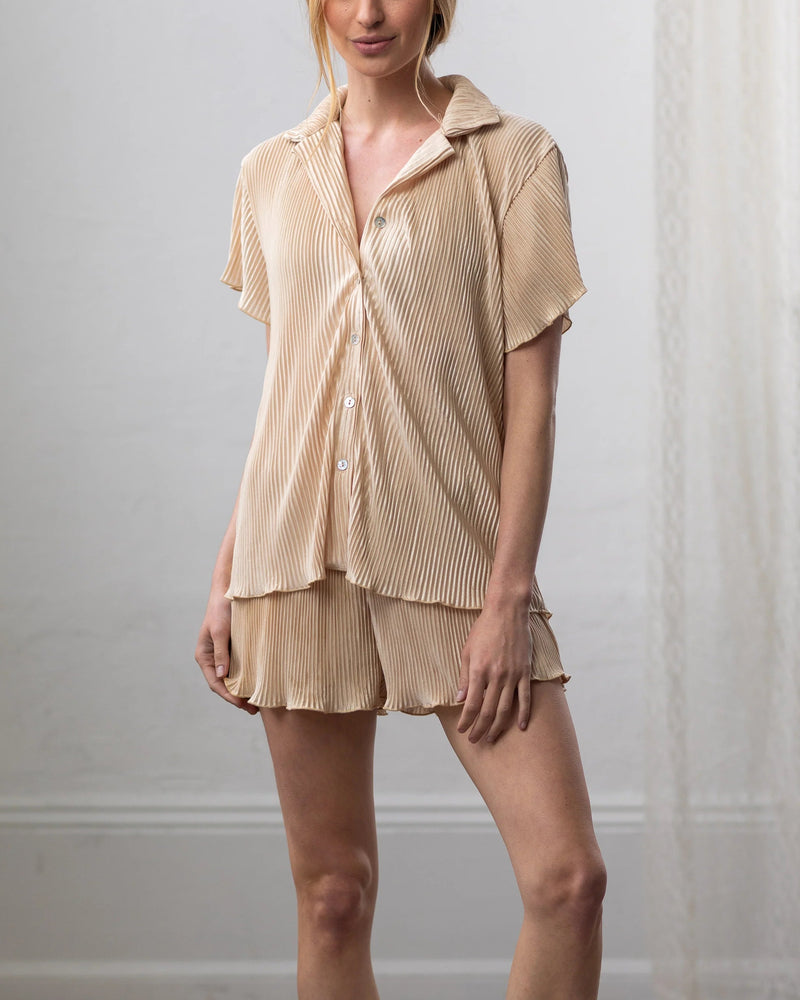 Pleated Short Set in Champagne