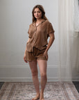Pleated Short Set in Mocha Mousse
