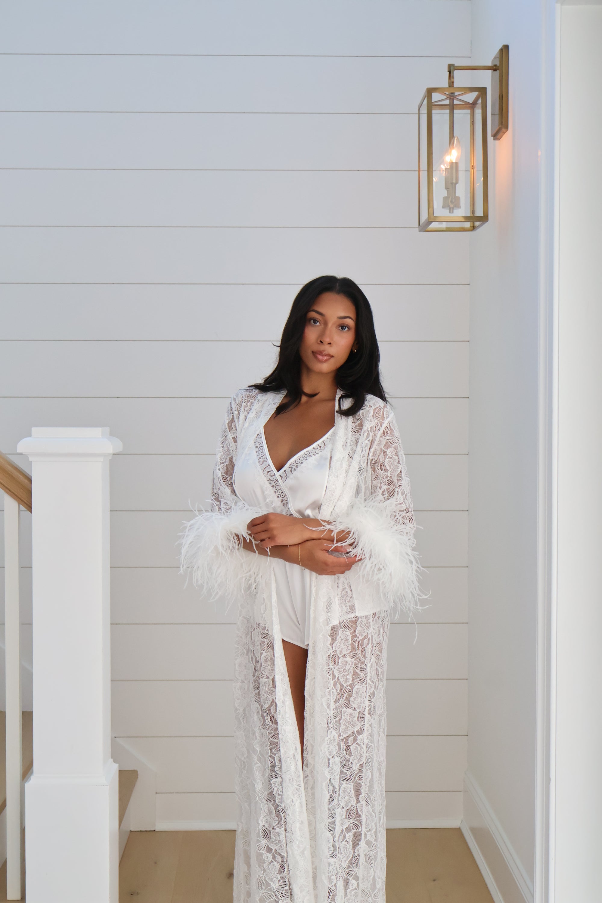 white lace dressing robe Fleur Feather Lace Robe M/L