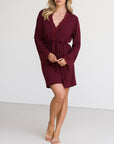 Bamboo Lace Trim Short Robe in Merlot