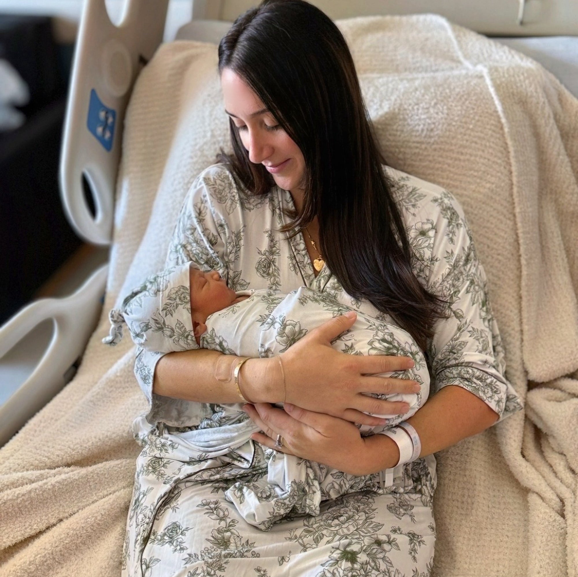 Olive Toile Bamboo Long Robe