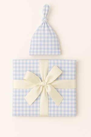 Bamboo Baby Swaddle Blanket & Hat in Blue Gingham