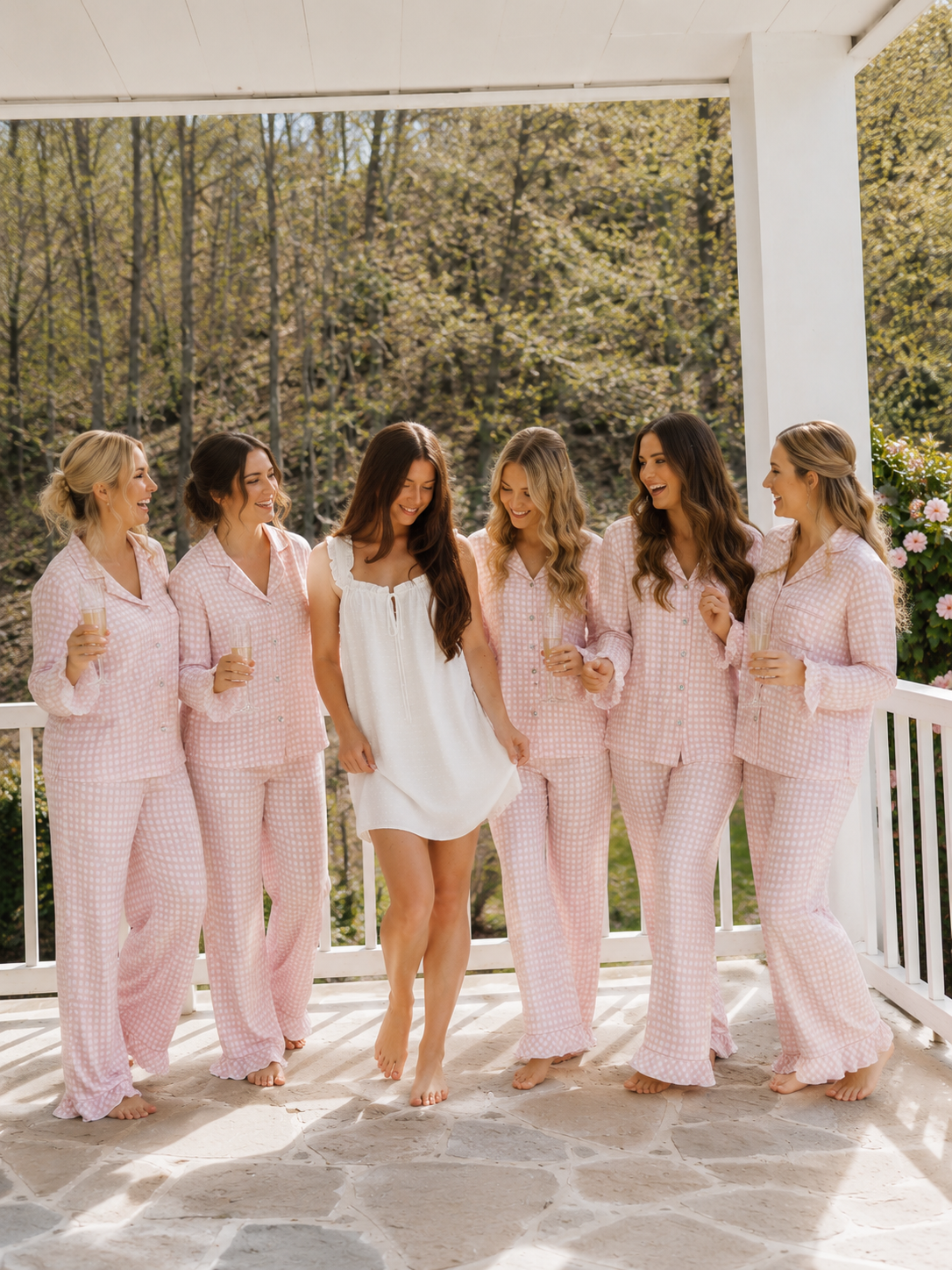 Ruffle Bamboo Pajama Set in Pink Gingham