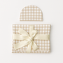Bamboo Baby Swaddle Blanket & Hat Set in Tan Gingham
