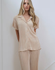 Pleated Short Sleeve Pant Bridal Set in Champagne