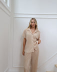 Pleated Short Sleeve Pant Bridal Set in Champagne