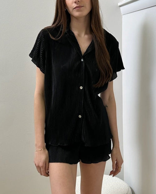 Pleated Short Set in Black