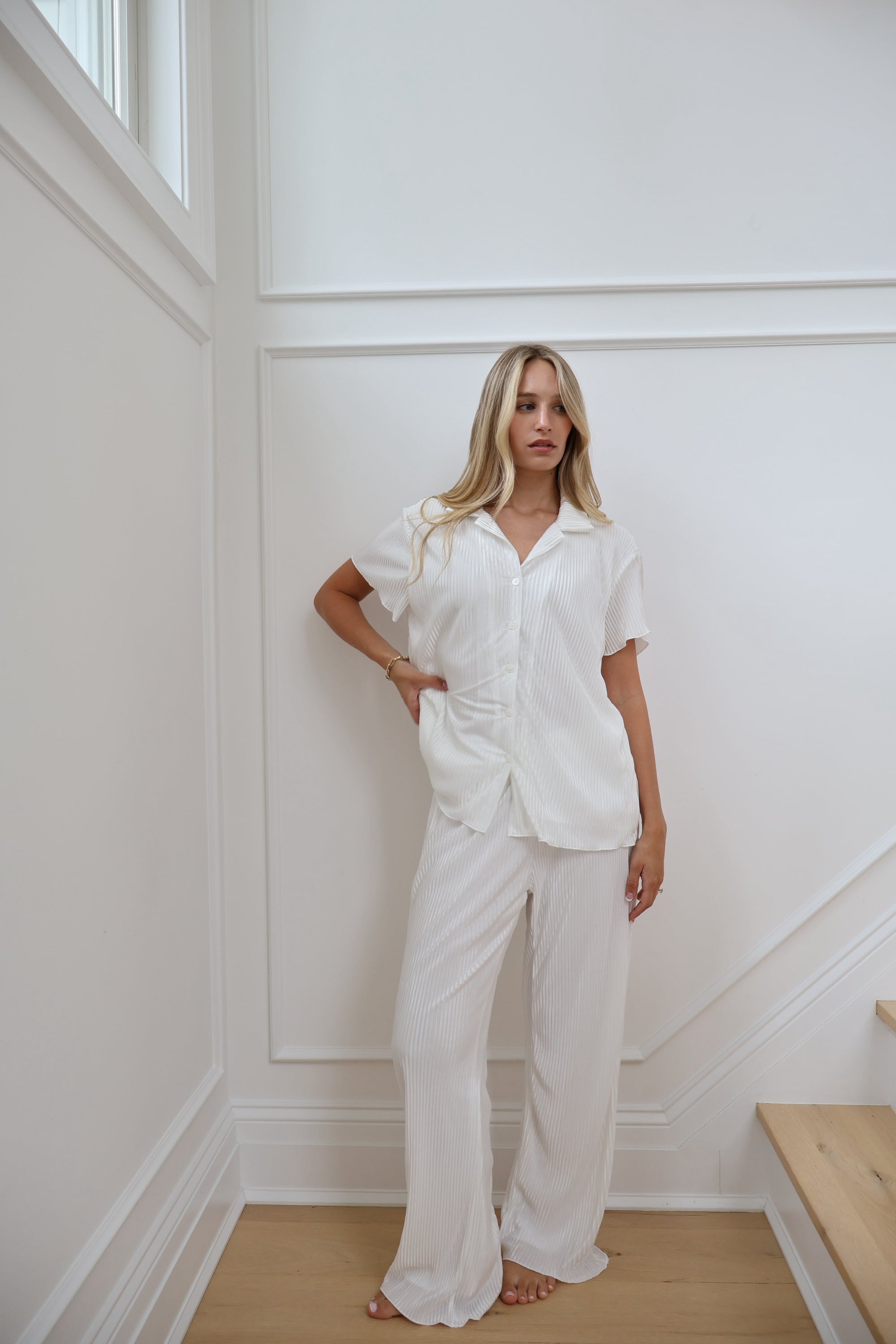 Pleats Please Short Sleeve Bridal Pant Set in Dove
