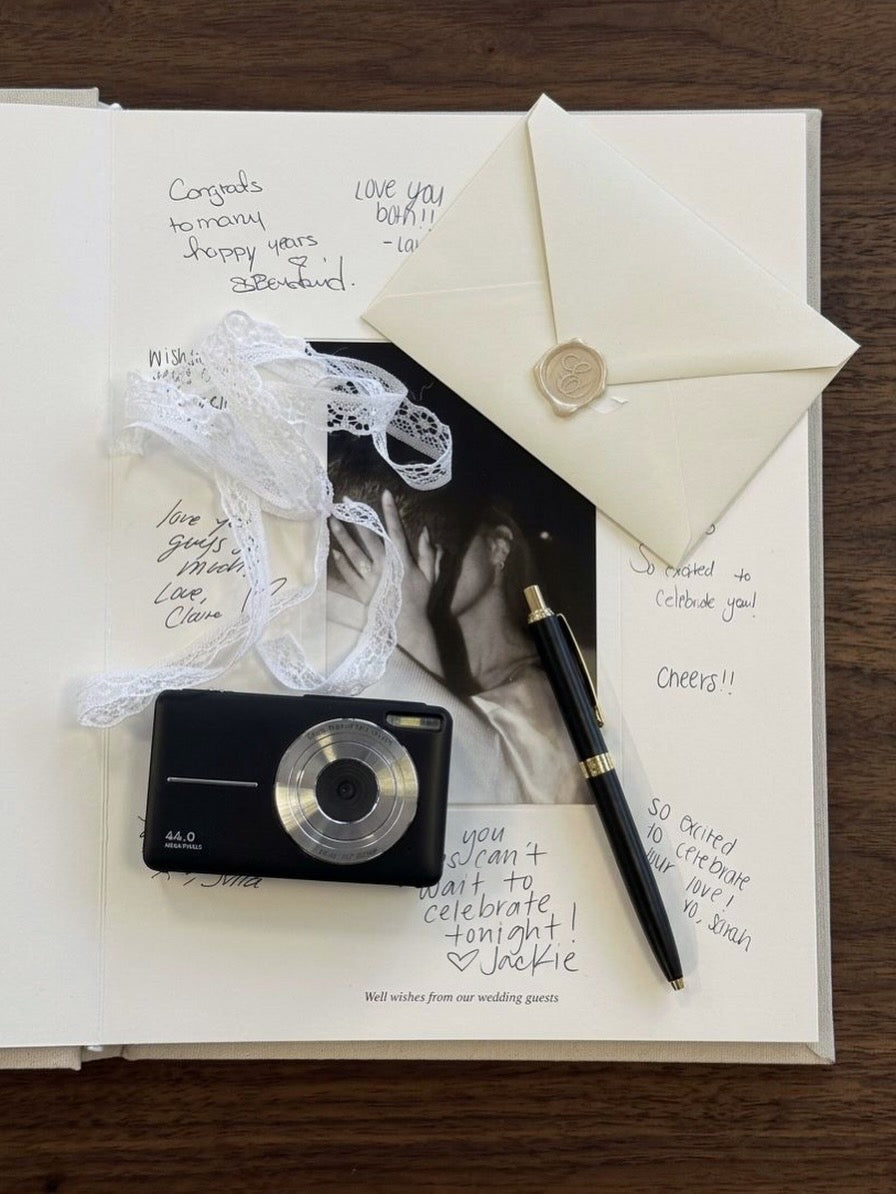 Linen Wedding Guest Book with white text
