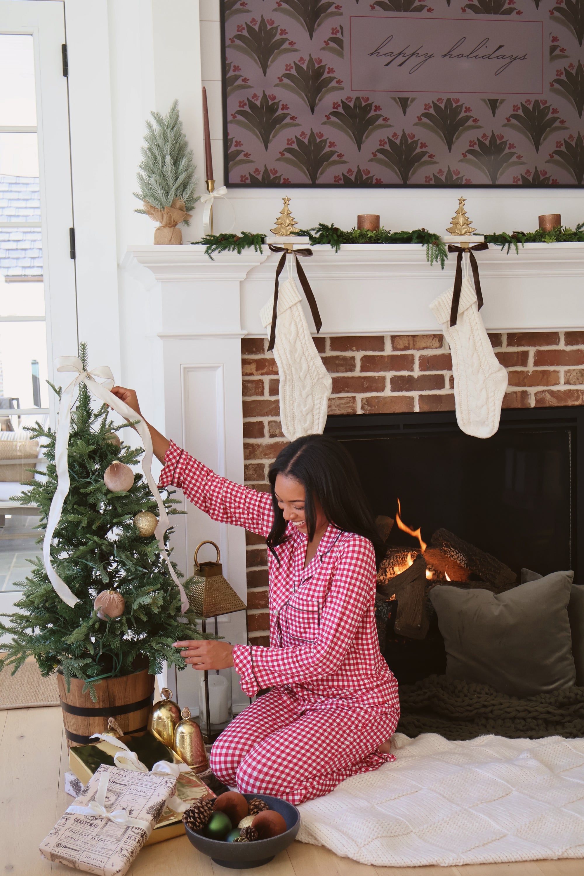 Ruffle Bamboo Pajama Set in Berry Gingham