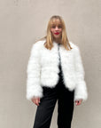 Marabou Feather Bomber in Dove