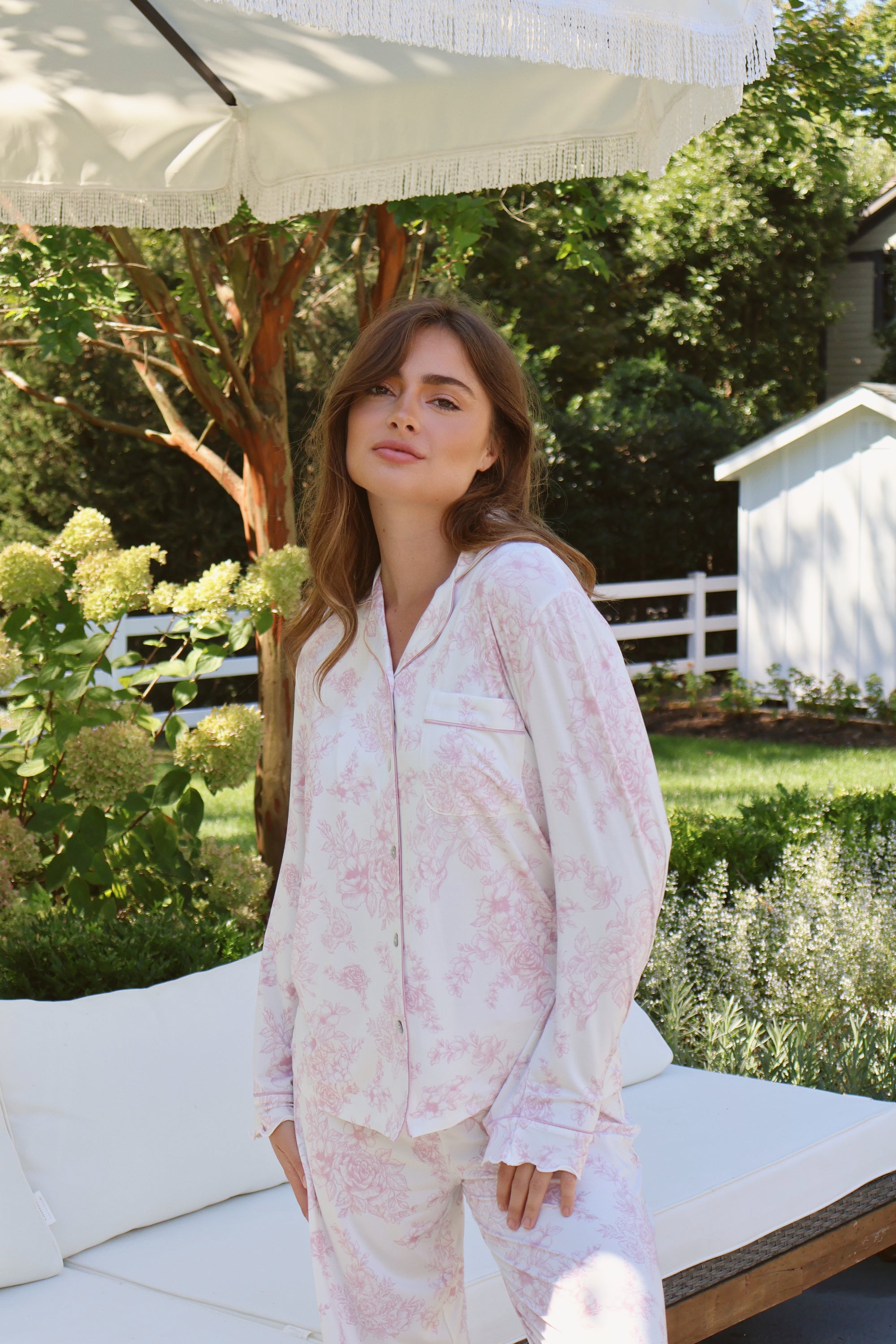Rose Toile Ruffle Bamboo Pajama Pant Set
