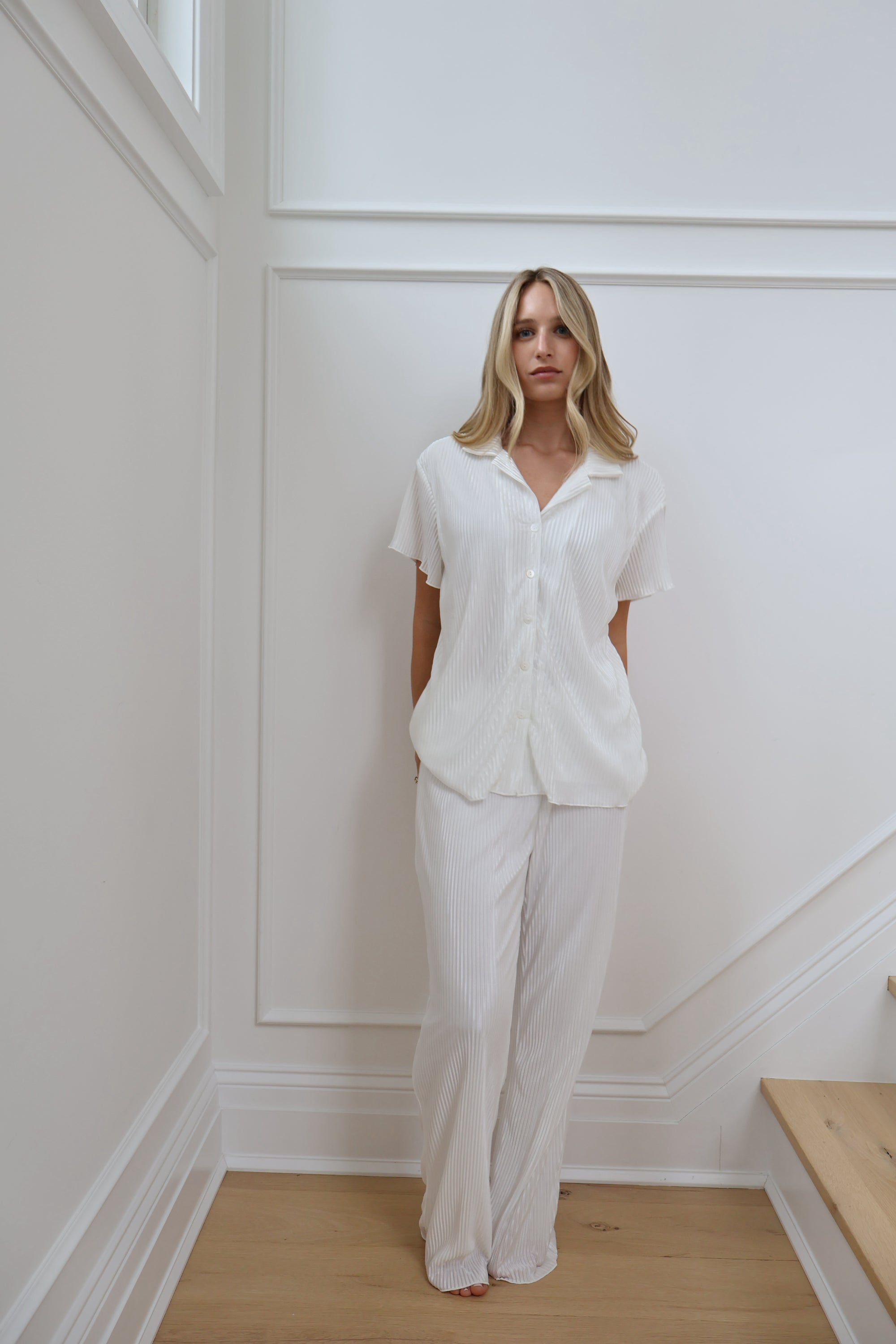 Pleats Please Short Sleeve Bridal Pant Set in Dove